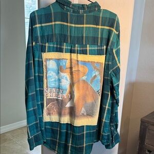 UPCYCED PLAID SHIRT WITH VTG KENNY CHESNEY GRAPHIC